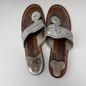 Jack Rogers Womens Jacks Flat Thong Sandals Silver Size 9